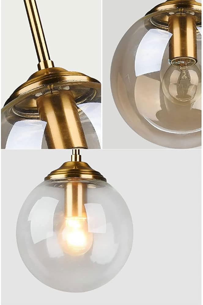 Lustre industriel DLSixyi à 3 suspensions. Sphères verre transparent/gris/ambre. Pour îlot cuisine et salon. Culot E27 - 4