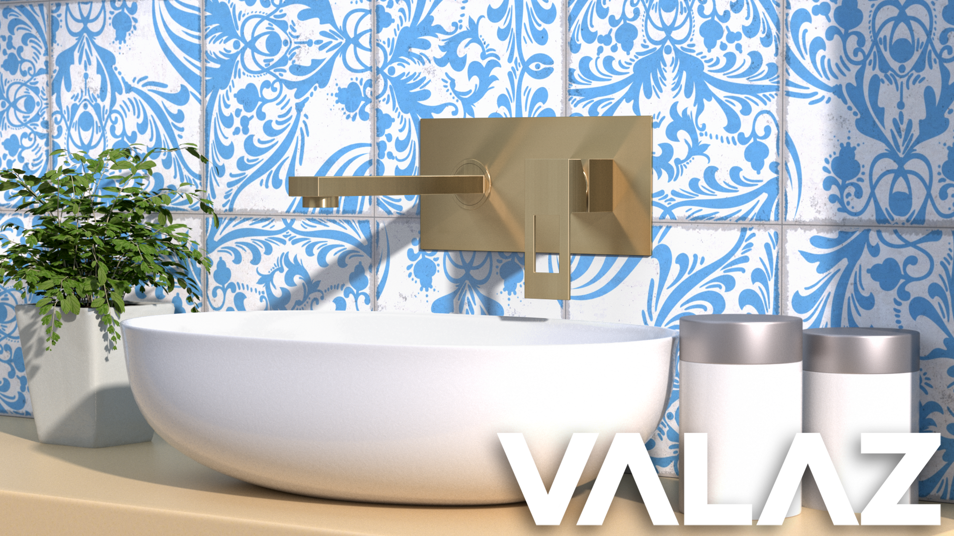Valaz Rubinetto lavabo monocomando quadrato da incasso con bocca in oro spazzolato da 21 cm - Serie Tormes - 7
