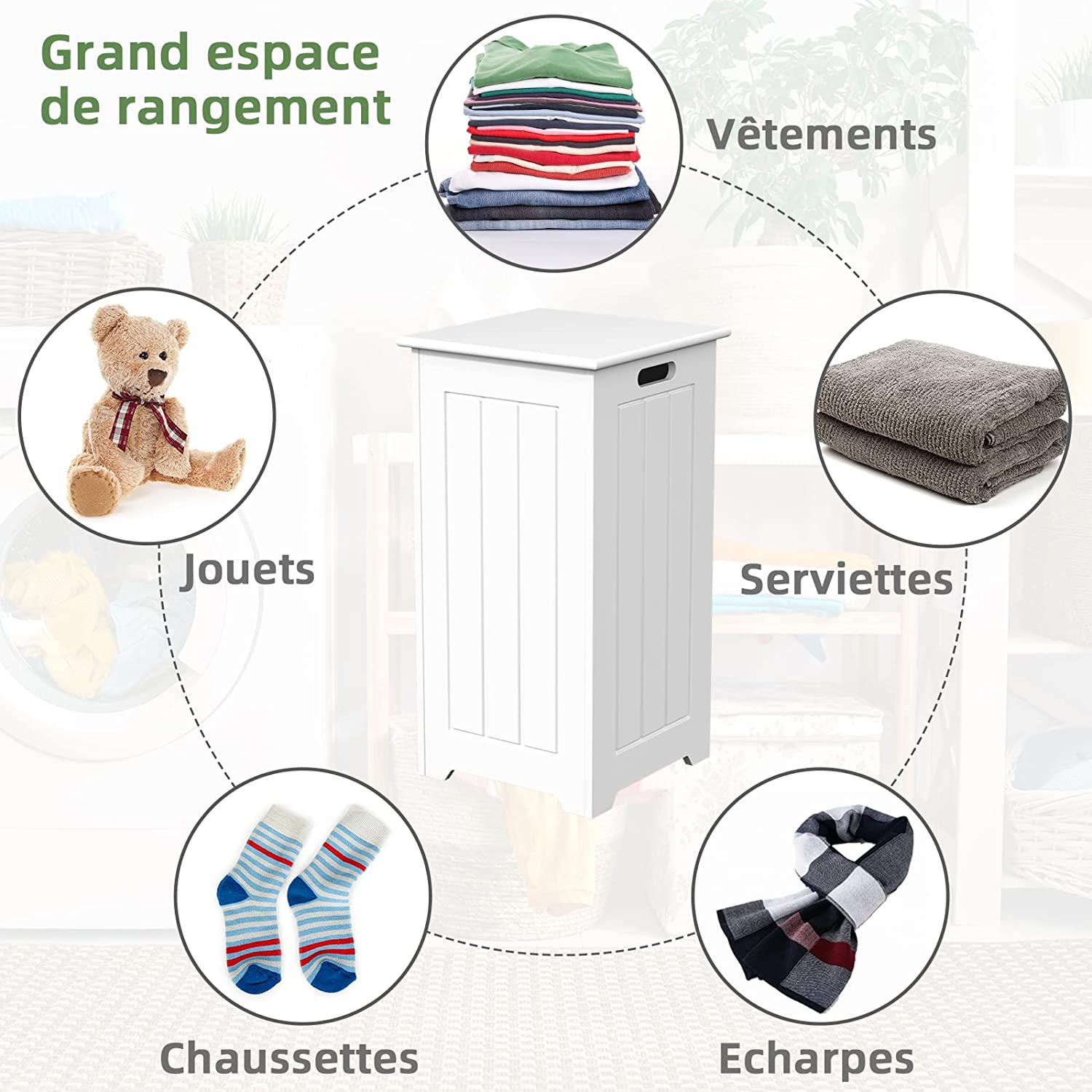 Panier à linge avec couvercle 35 l corbeille à linge rectangulaire avec charnière en métal - 3