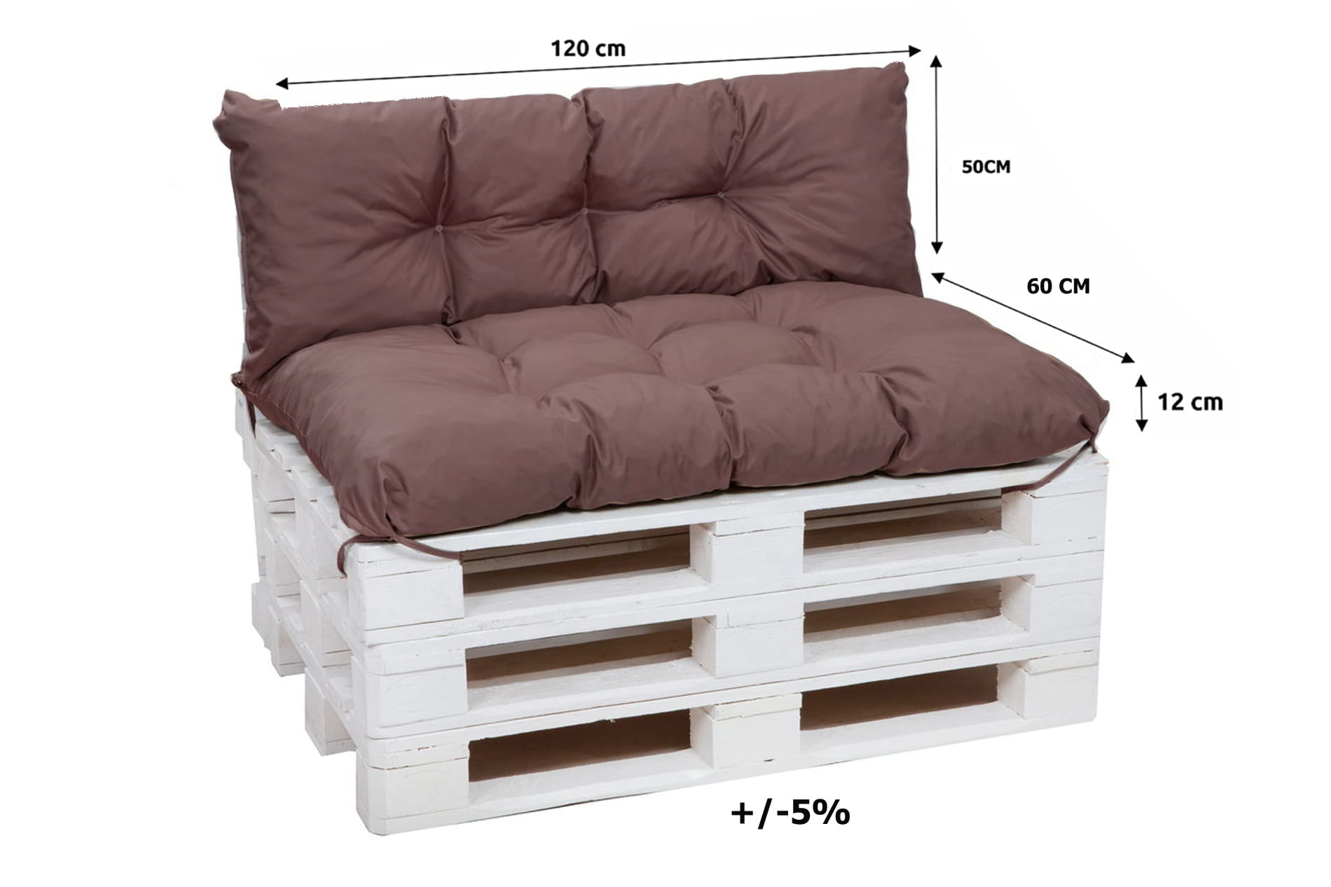 Poduszka ogrodowa na paletę 120x60x50cm poduszka na meble ogrodowe brązowa, poduszka na balkon taras, poducha ogrodowa na meble z palet - 2