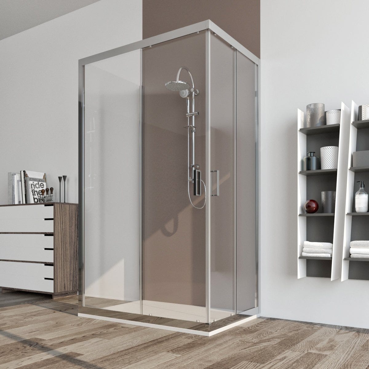 Box Doccia 3 Lati 75x75x75 Trasparente Con Due Ante Scorrevoli E Il box-doccia-3-lati-75x75x75-trasparente-con-due-ante-scorrevoli-e-il