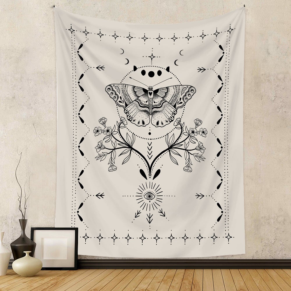 (100x150cm) Czarno-biały gobelin Gobelin Motyl Gobelin Tarot Gobelin Faza Księżyca Gobelin Koc wiszący na ścianę