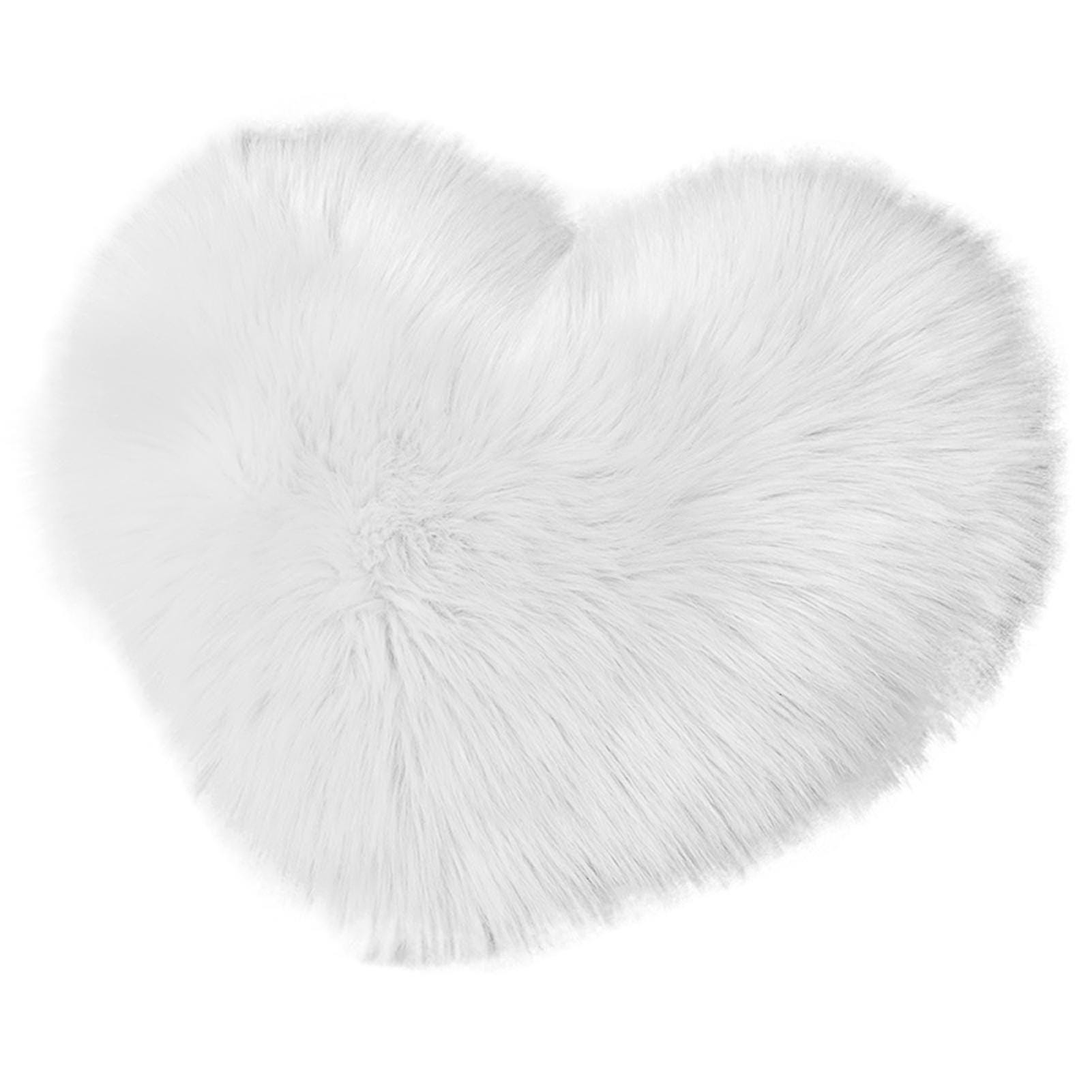Double Machine L Coussin cœur peluche fausse fourrure long poil, blanc, 40x50 cm, double ...