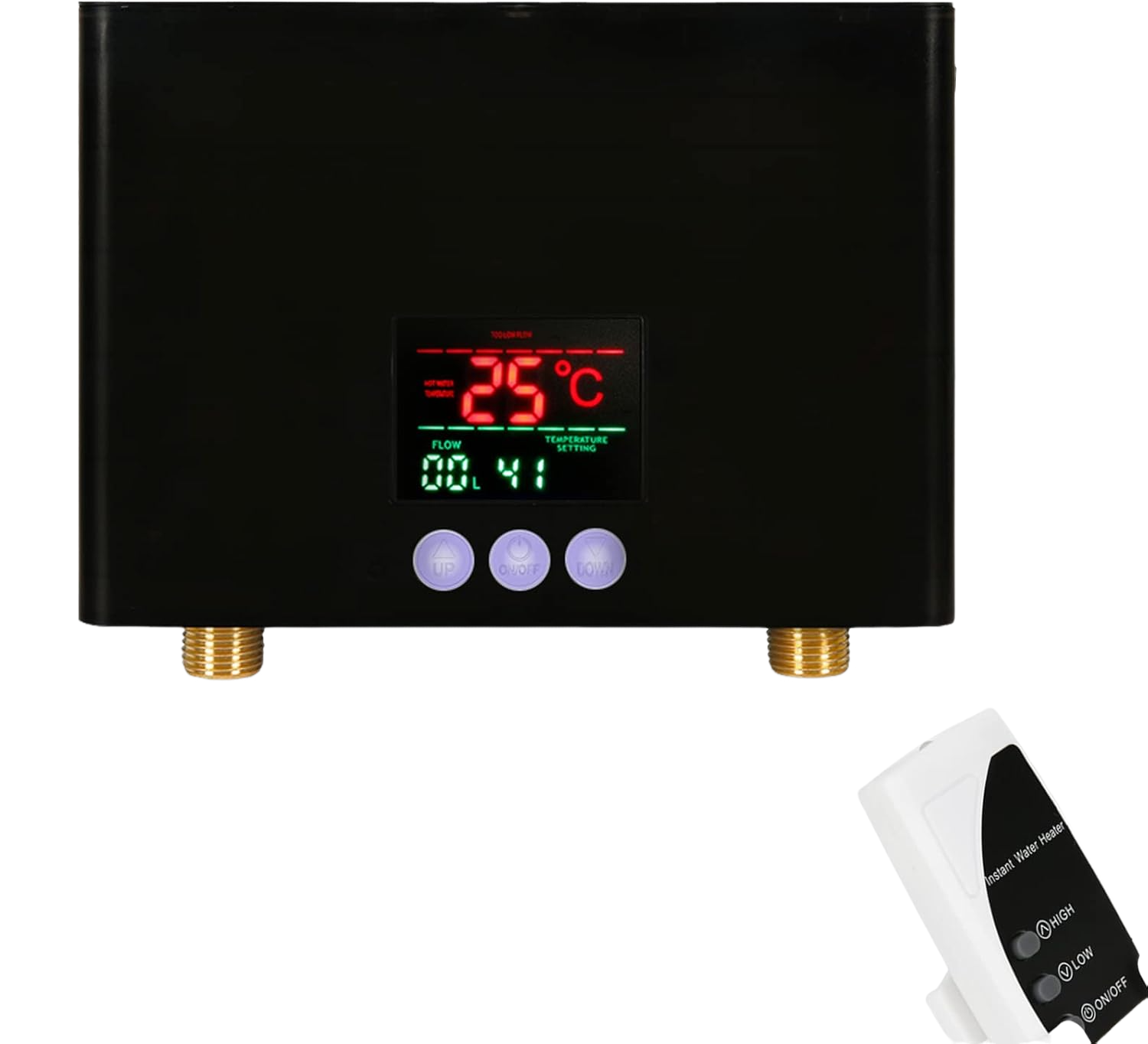 Miniaturowy elektryczny podgrzewacz wody przepływowy ścienny 3000W z wyświetlaczem LED i pilotem do kuchni i łazienki, czarny