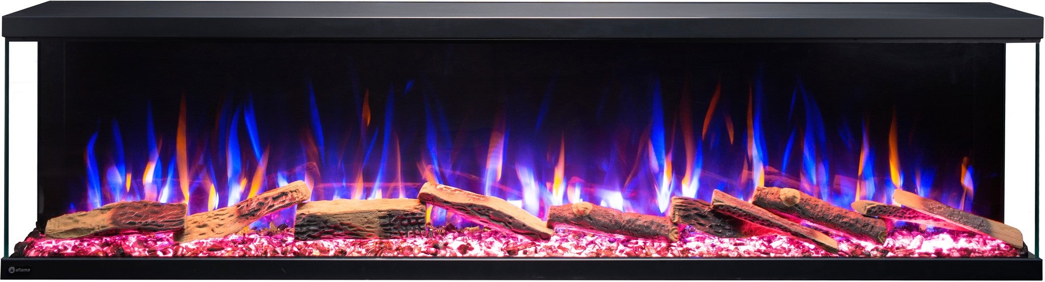 Trójstronny kominek elektryczny AFLAMO Unique 120 NH - ogień premium - na ścianę i do zabudowy - 120x46x23 cm - dekoracyjny kominek LED bez grzania - 5