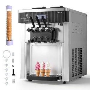 Machine à Crème Glacée Molle de Comptoir VEVOR 20-28 L/h Sorbetière à Glace en Acier Inox 304 Intelligent du Panneau LCD avec 2 Trémies et 2 1 Saveurs | Leroy Merlin