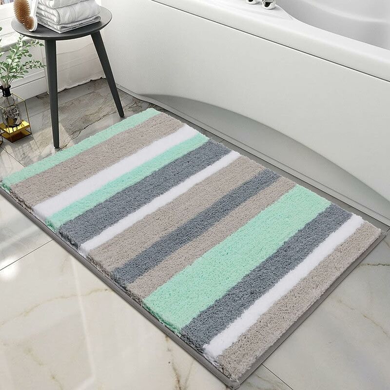 Tapis de Bain Microfibre Tapis de Douche pour Salle de Bain Absorbant Antidérapant Tapis de Sol Lavable en Machine(50X80cm,Vert/Gris) - 2