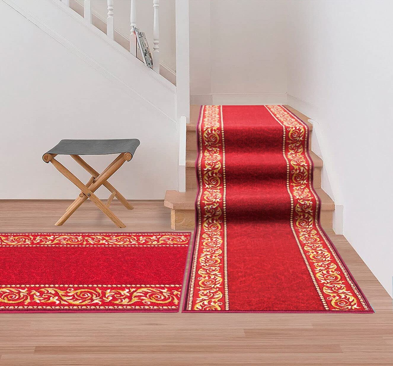 Coureur d'escalier Antidérapant Bordé Entrée Couloir Pas Cuisine Style Baroque Bordeaux 67x140 cm - 2