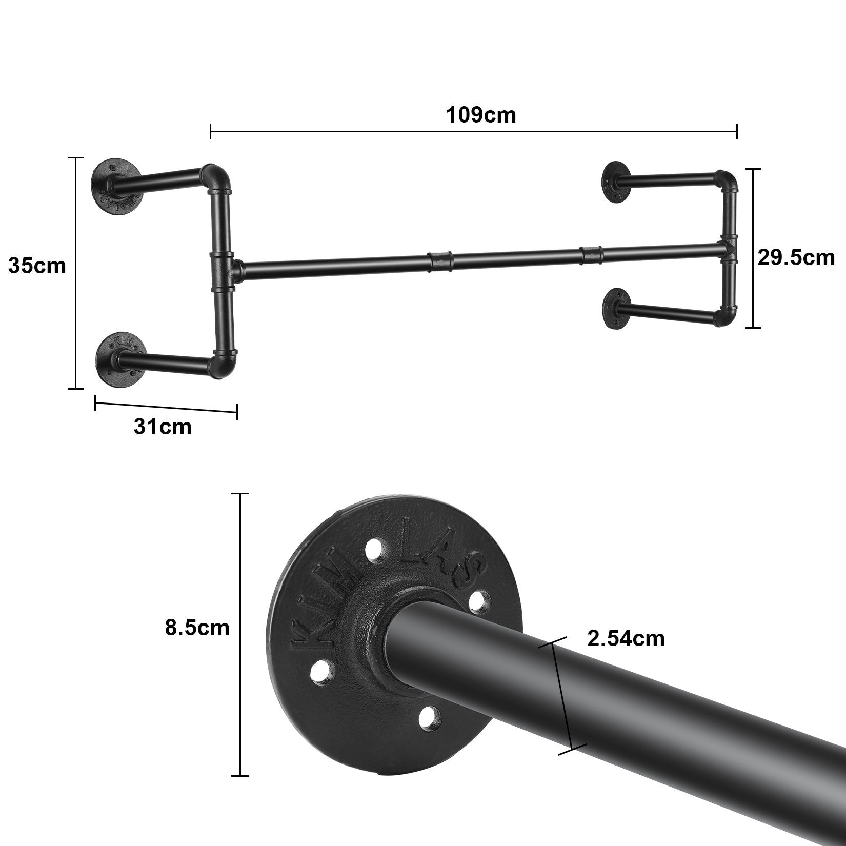 Barre de Penderie Industriel Noir l.109 x H.35cm - 6