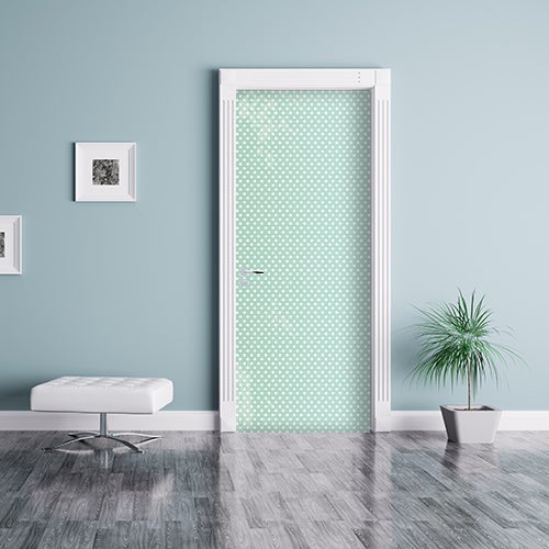 Pegatina de la puerta, pegatina para patrón verde con lunares blancos, 204 cm x 83 cm