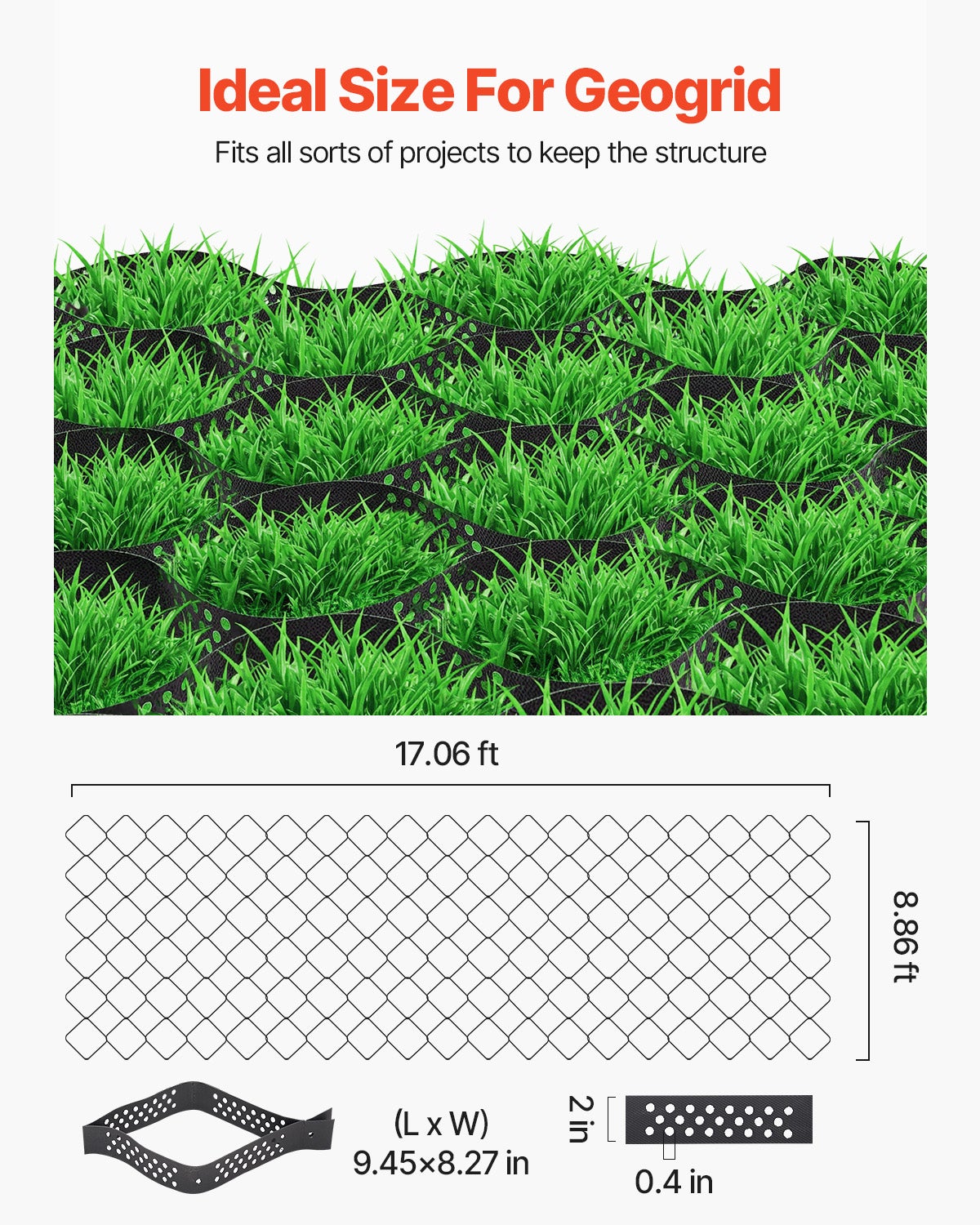 Stabilisateur Gravier,VEVOR 5,2x2,7 m,Profondeur 5 cm,Retenue de Gazon au Sol Stable,pour Allée,Patio,Jardin,Terrasse,Surfaces Planes,Pentes - 3