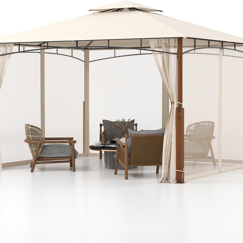Pawilon z podwójnym dachem i moskitierą, 3,6 x 3 m, wodoszczelny, stabilny, odporny na zimę, namiot imprezowy, pawilon ogrodowy na taras, do ogrodu