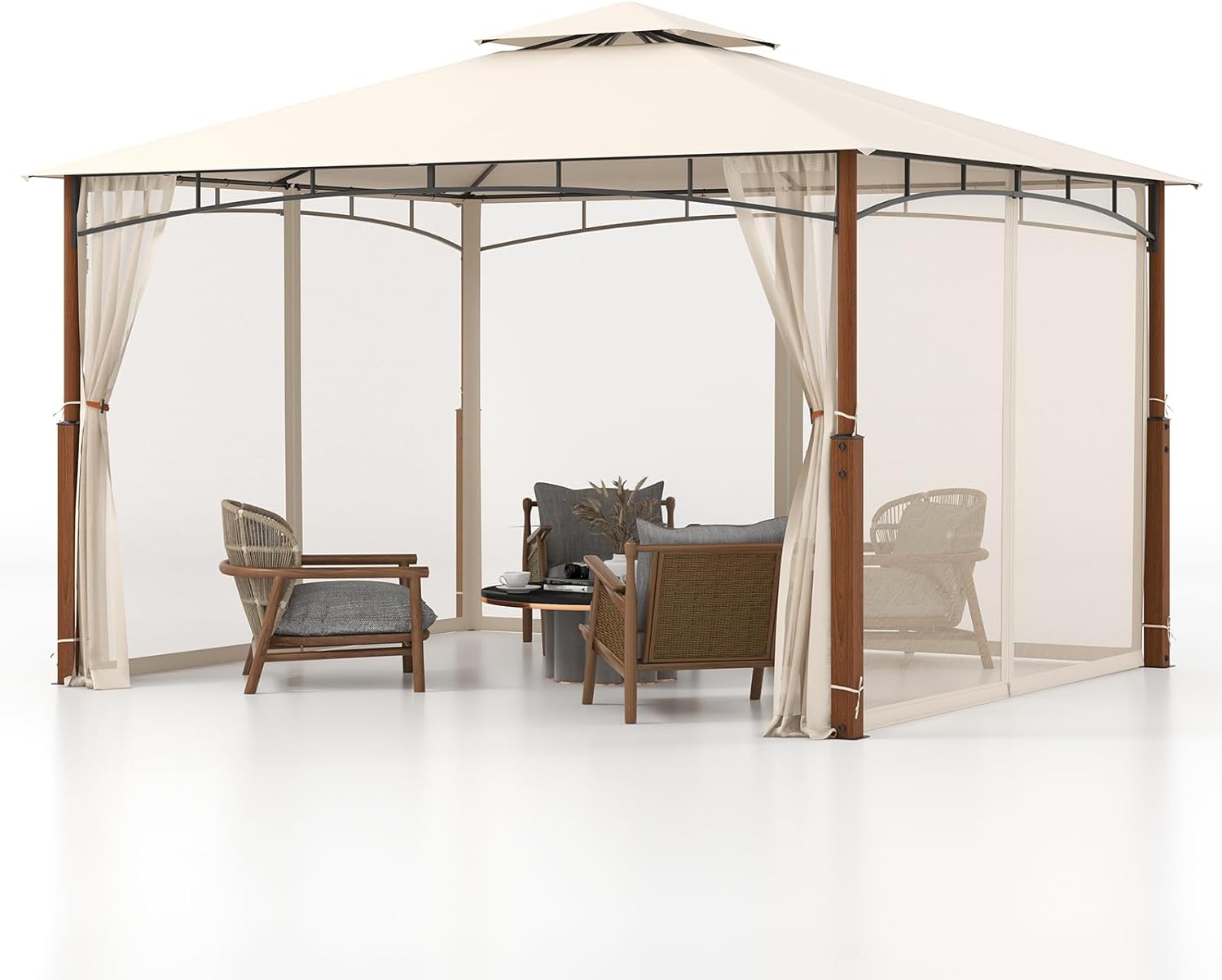 Pawilon z podwójnym dachem i moskitierą, 3,6 x 3 m, wodoszczelny, stabilny, odporny na zimę, namiot imprezowy, pawilon ogrodowy na taras, do ogrodu