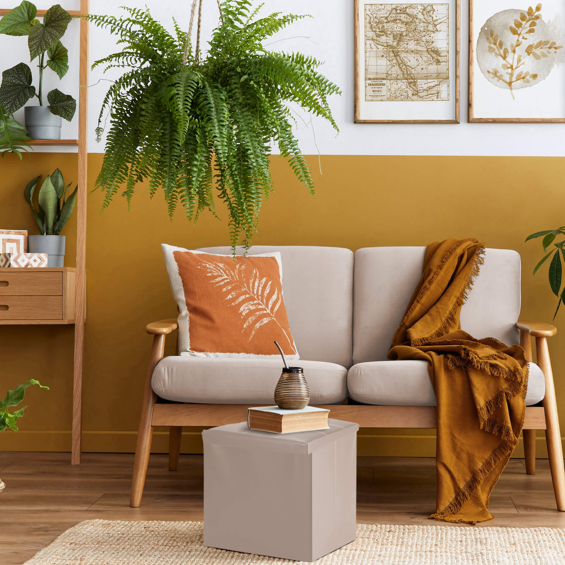 Mobili Rebecca Puff Sgabello Contenitore Cubo Beige Moderno