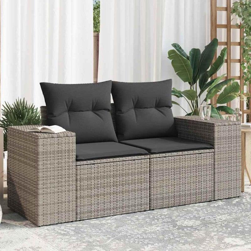 Sofa ogrodowa z poduszkami, 2-osobowa, szara, polirattan vidaXL