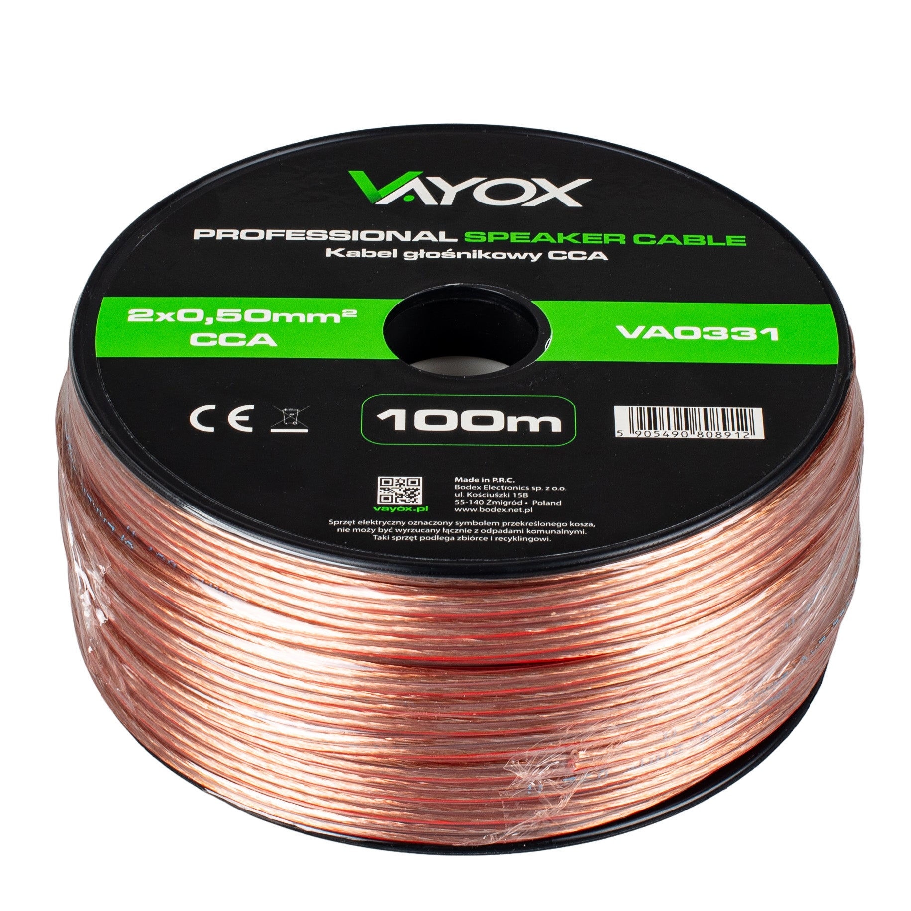 Kabel głośnikowy CCA 2x0,50mm 100m (LB0005) VA0331 VAYOX
