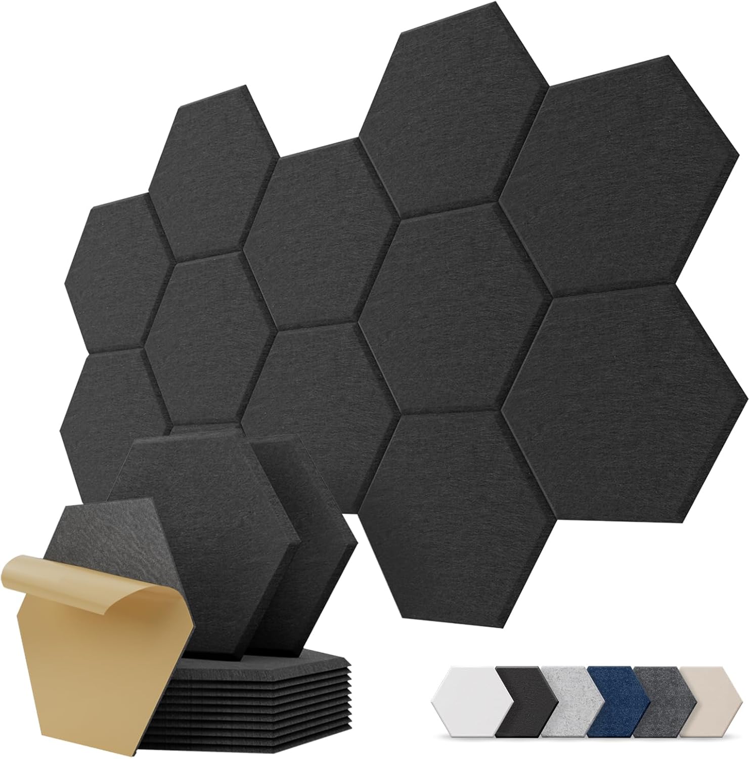 Panouri acustice de perete hexagonale autoadezive, set de 12, anti-ecou și sunet clar, pentru studio de acasă, birou, cameră de jocuri 12buc