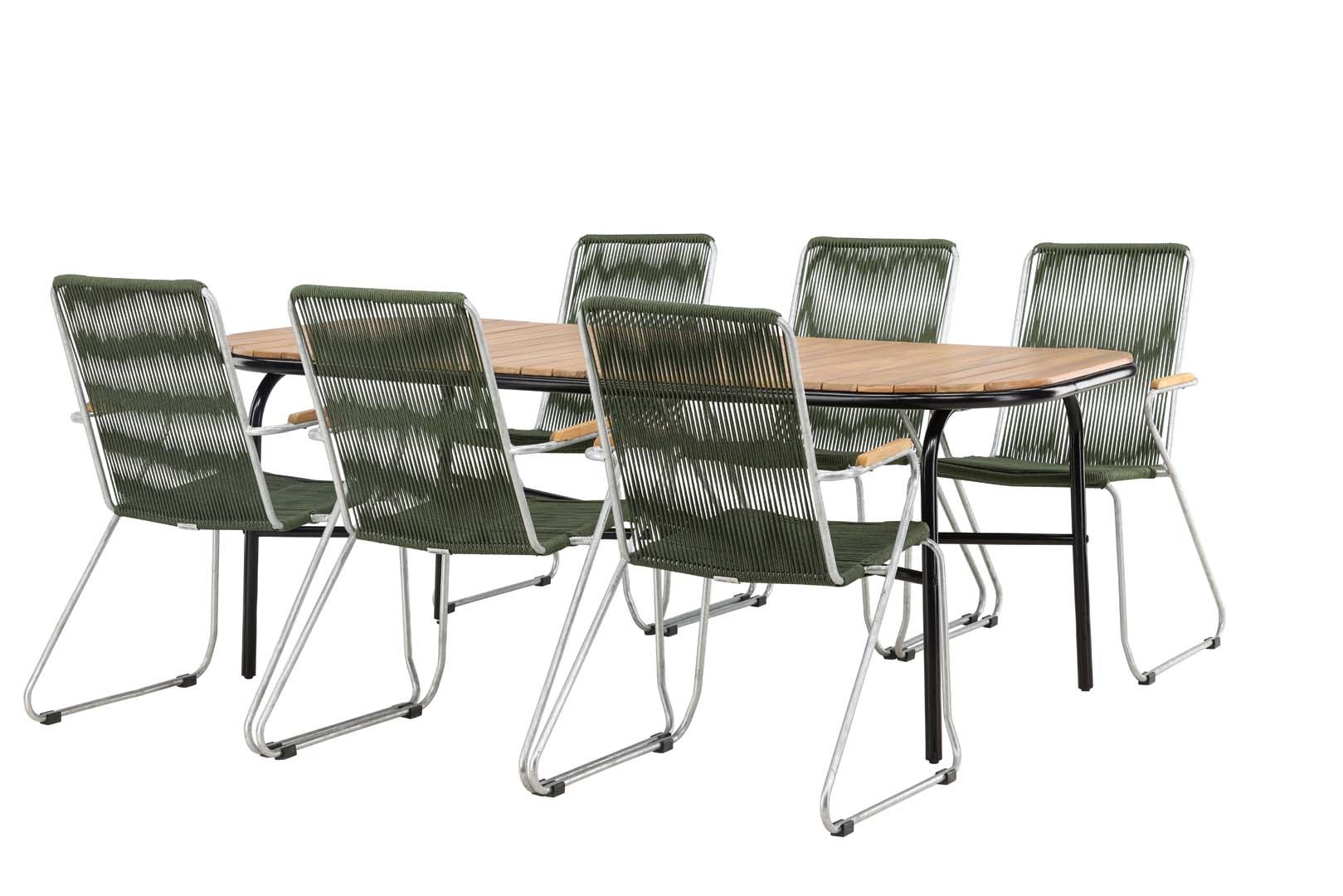 Holmbeck zestaw ogrodowy stół 90x200cm naturalny, 6 krzesła Bois zielony.