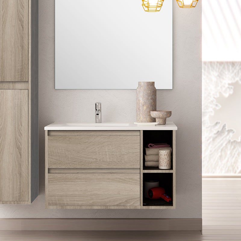 Meuble de salle de bain 80cm vasque déportée - 2 tiroirs et 2 niches - OLYMPE - cambrian (chêne) - 2