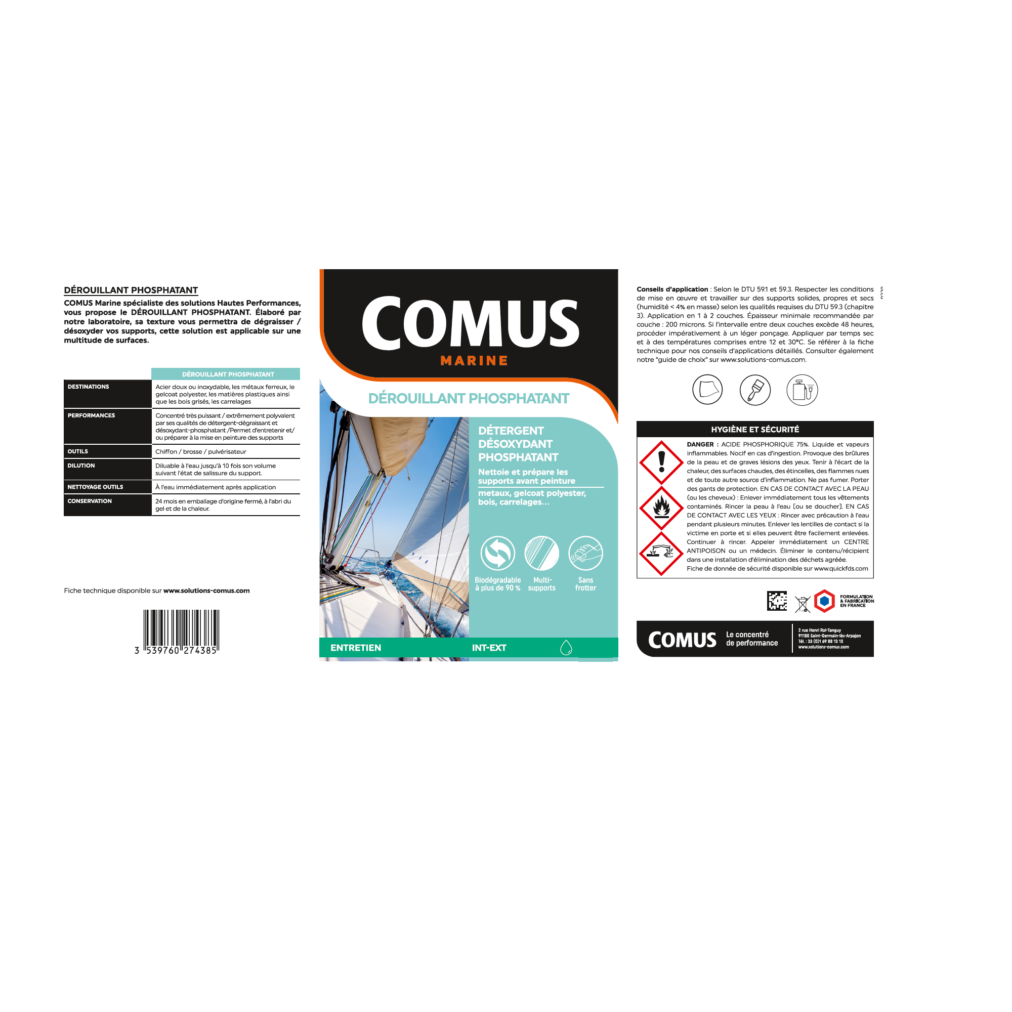DEROUILLANT PHOSPHATANT 1L - Solution concentrée d'acides et de tensioactifs - COMUS MARINE - 2