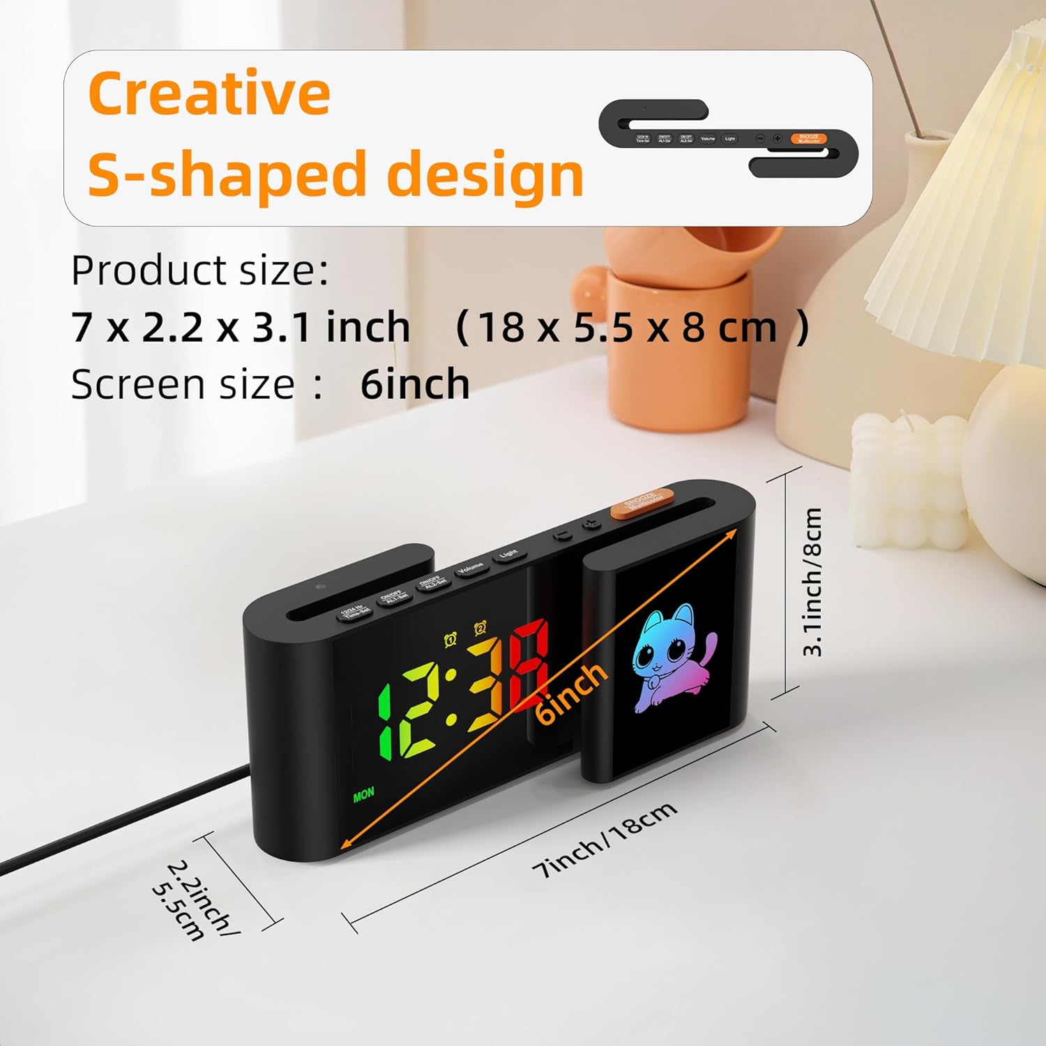 Sveglia Digitale Con Simulazione Alba E Luce LED - Display 6'' Dimmerabile, 5 Sveglie, 10 Suoni, Modalità Giorno/Notte - 2