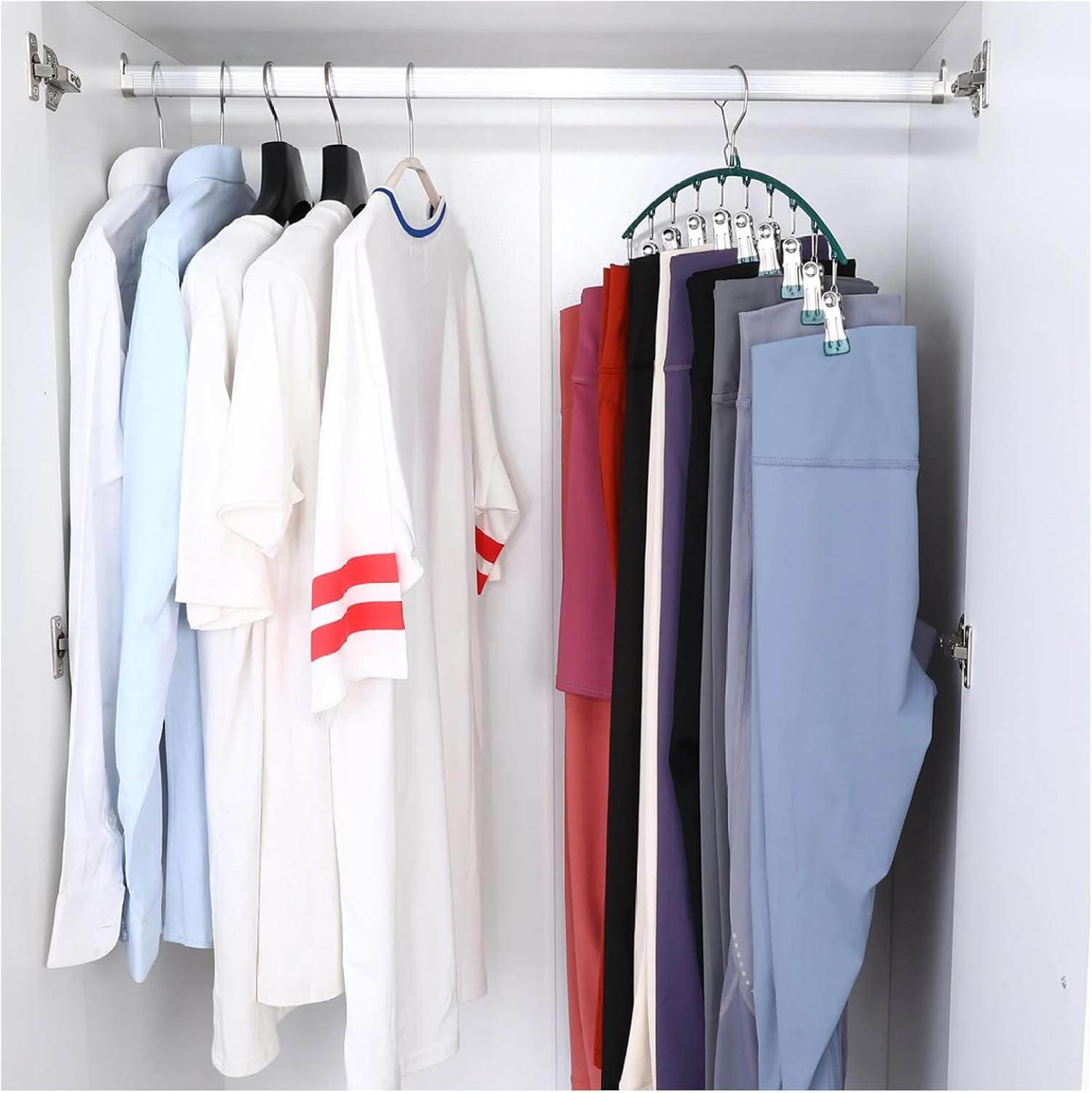 Stendibiancheria verde 37*17cm con 2 cinghie antiscivolo in acciaio inox e 10 clip per appendere i calzini - 4