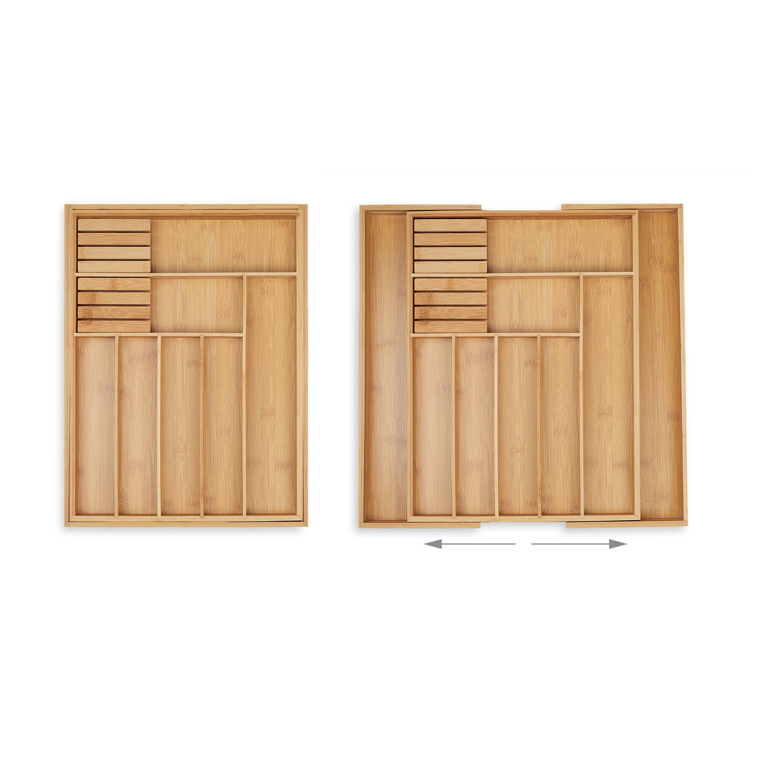 Cubertero Cajón Extensible 9 Compartimentos Bambú, Caja Cubiertos y Cuchillos Cocina, 5,5x45x44,5cm, Natural, Relaxdays - 3