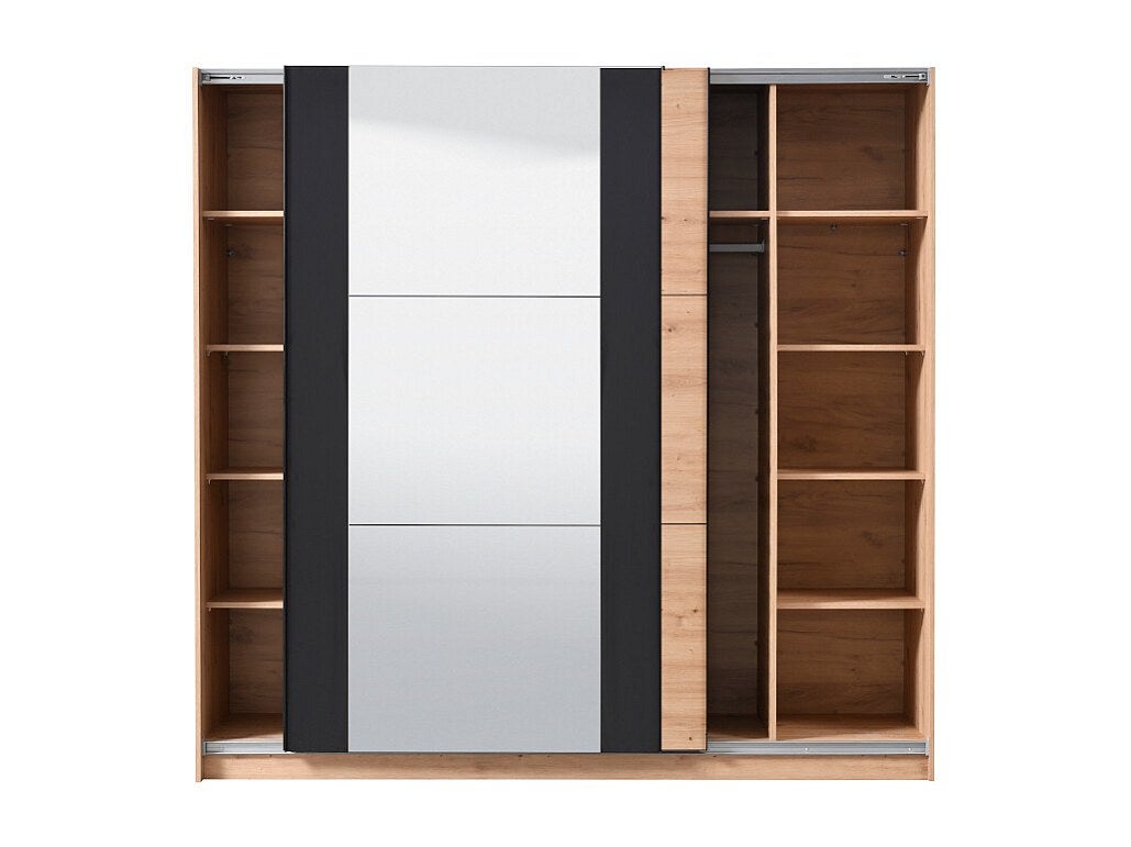 Armoire 2 portes coulissantes PHILADELPHIE - Avec Miroir - L.217cm - Coloris : chêne et noir - 8