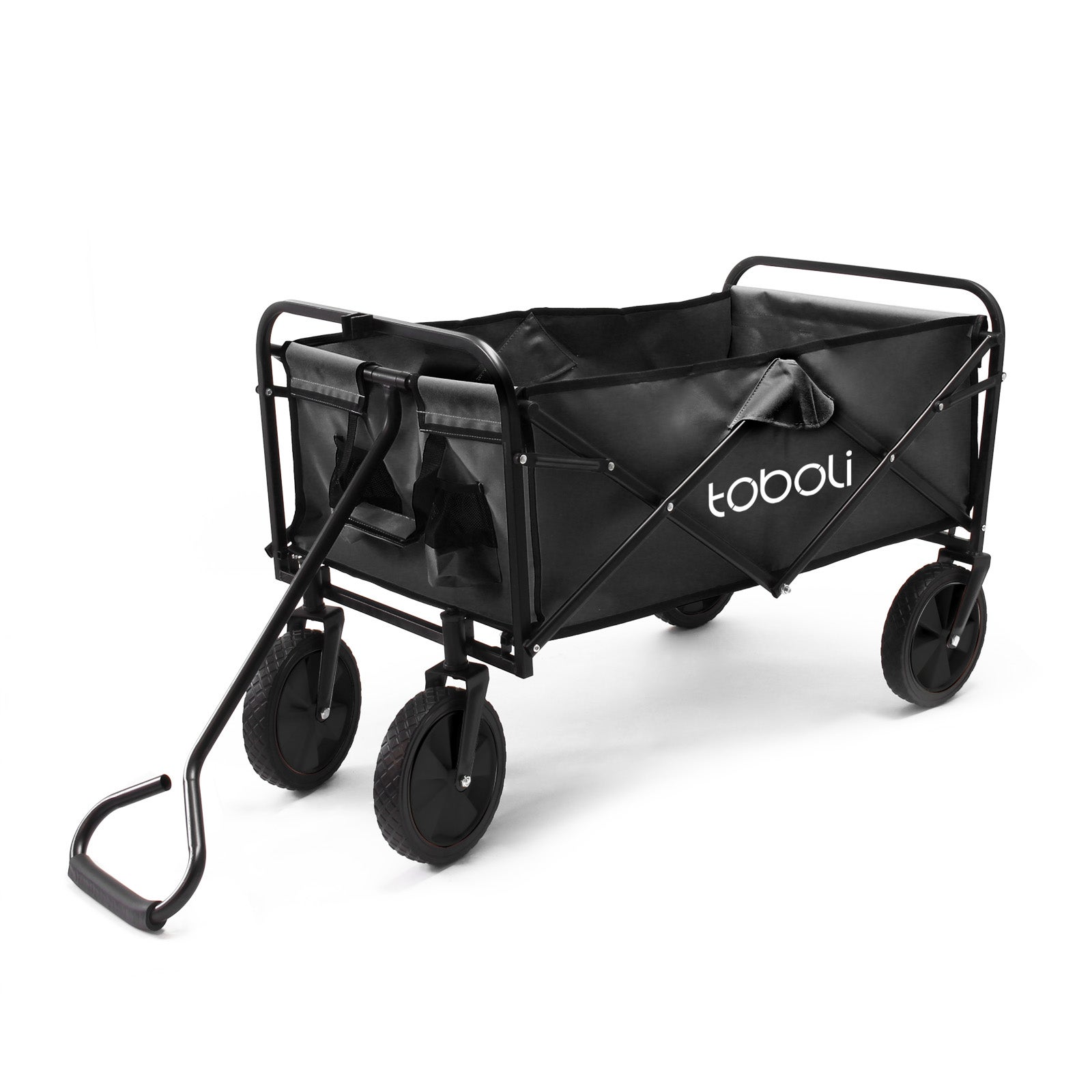 Chariot de transport Enfant Noir Pliable 100 kg avec Roulettes 1020x505x1010 mm Tout-terrain Transport Outils Plage Jardin Excursion… Toboli - 3