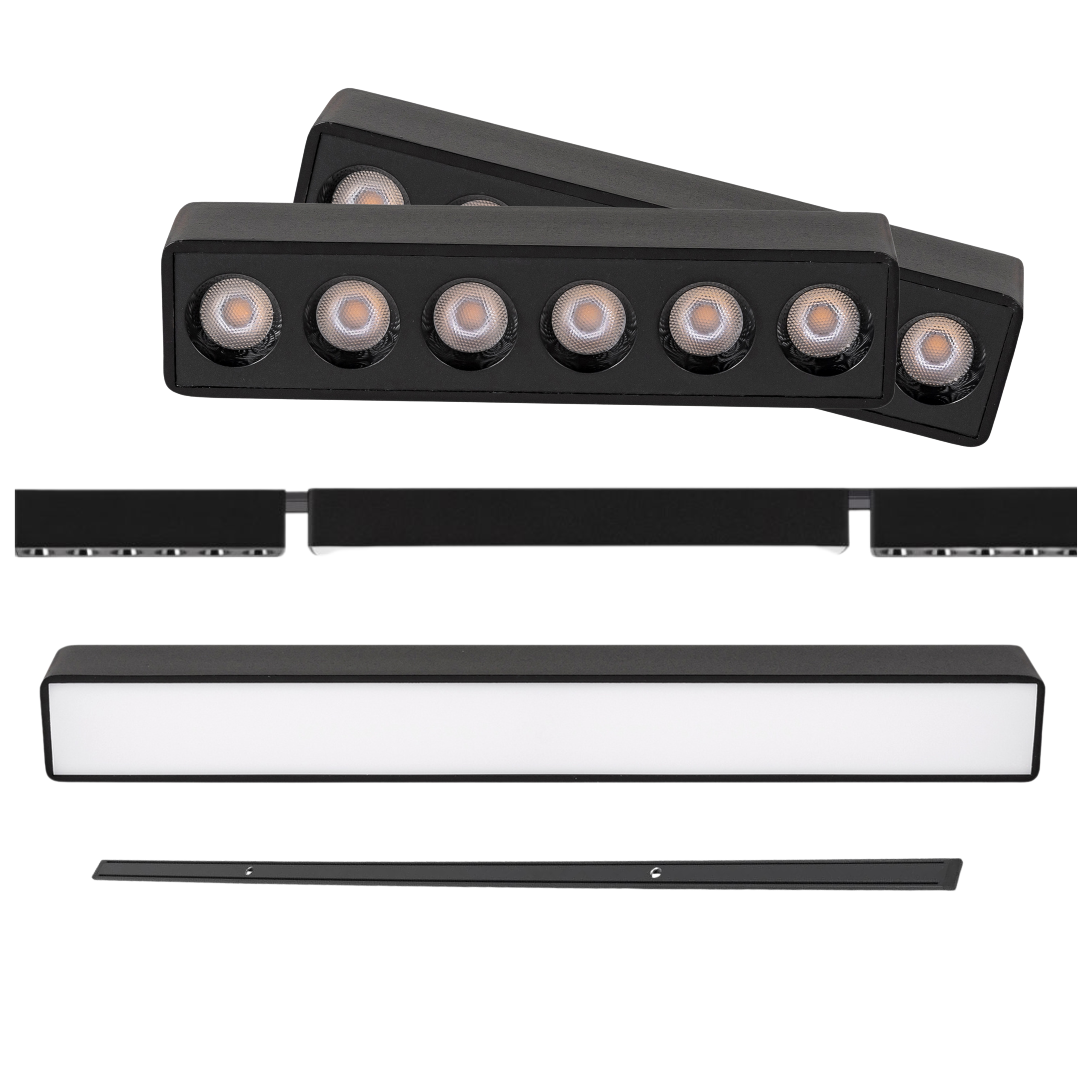 Zestaw oświetlenia szynowego LED Czarny system magnetyczny szyna 1m + 3 lampy LED NEUTRALNA barwa 4000K LEDHOFF
