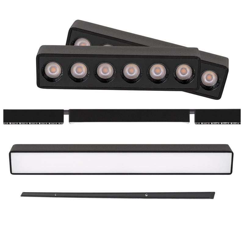 Zestaw oświetlenia szynowego LED Czarny system magnetyczny szyna 1m + 3 lampy LED NEUTRALNA barwa 4000K LEDHOFF