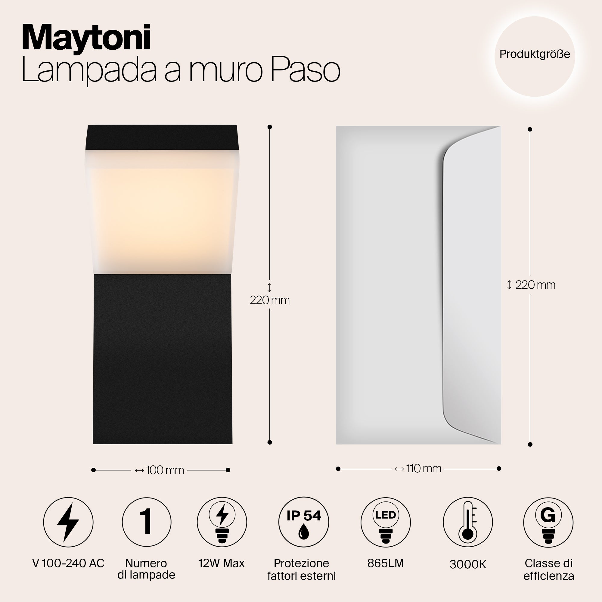 Applique da esterno moderno, LED, alluminio, Rettangolare, Per il giardino, design minimalista, modulo LED da. nero IP54 12W 865lm 3000K Maytoni - 2