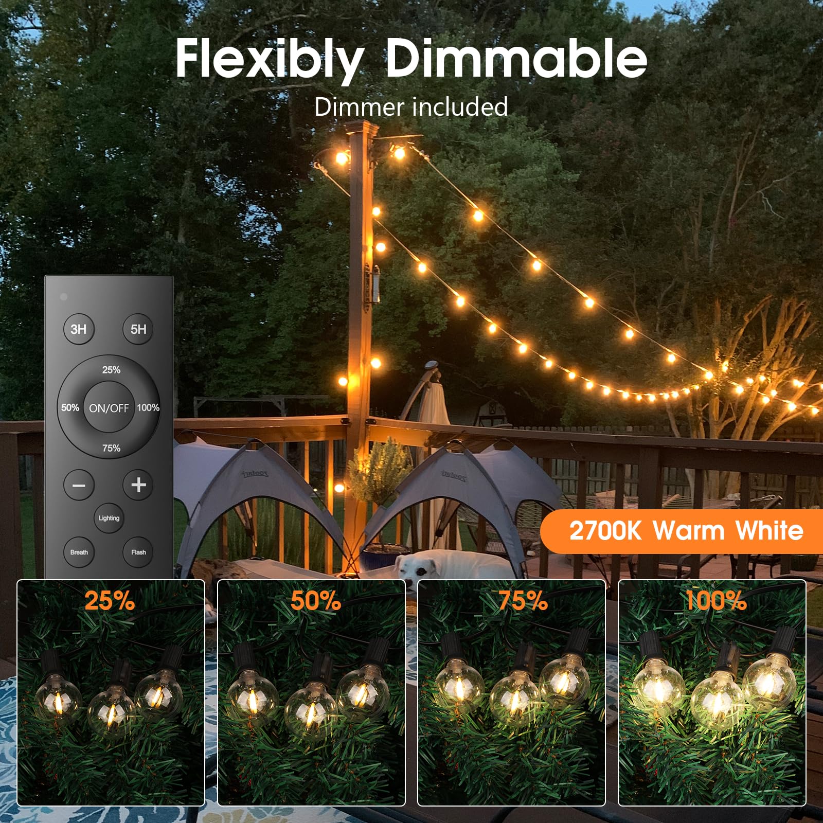 100PCS Guirlande lumineuse d'extérieur 15M, chaîne lumineuse d'extérieur, avec télécommande et ampoules LED 25+1G40, étanche IP44, adaptée terrasses - 2