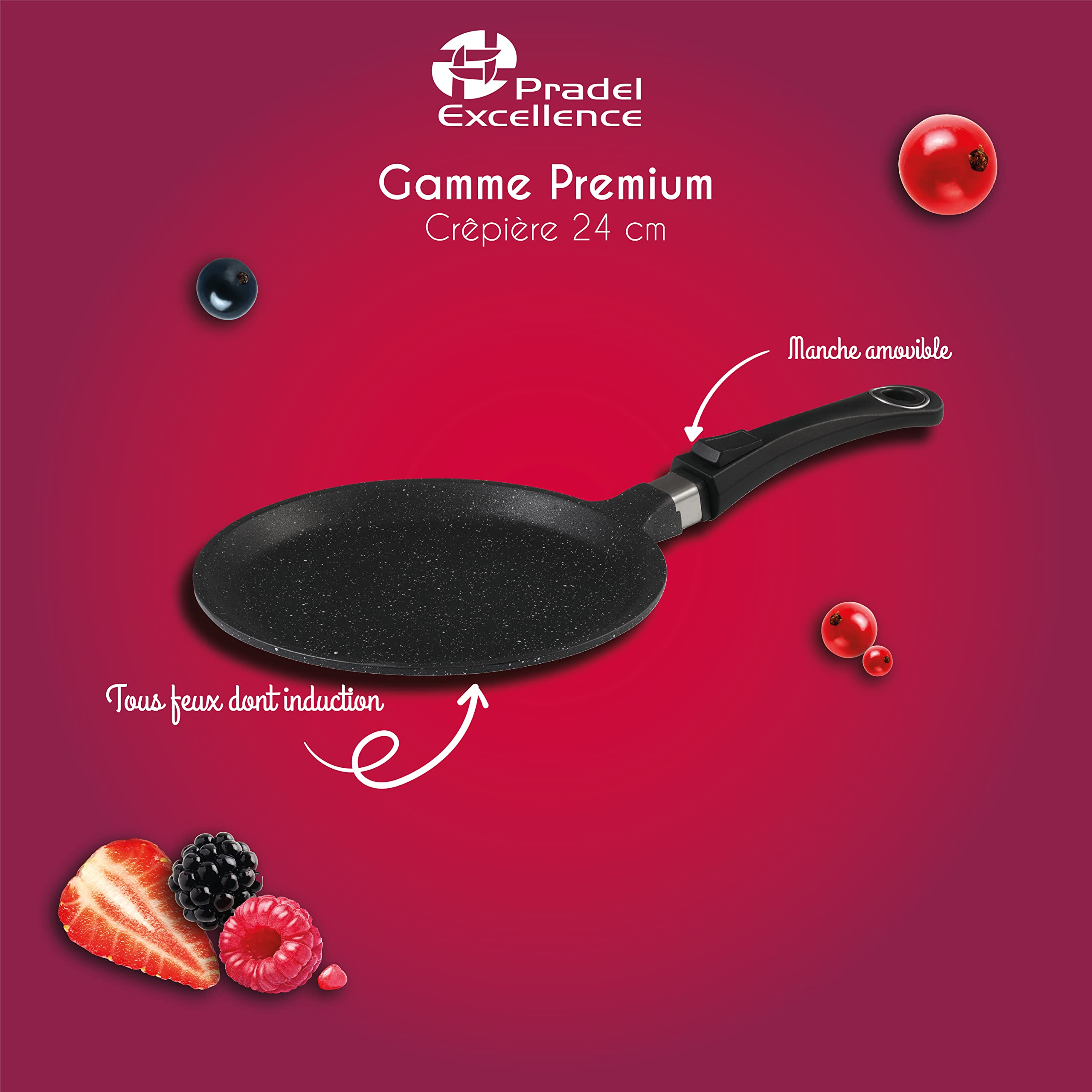 Pradel Excellence 52406M Stone Style Crepiera con 2 manici nera 24 cm - 4