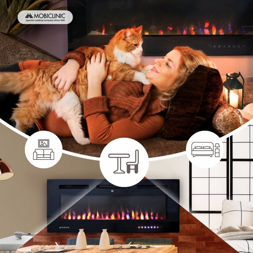 Chimenea eléctrica de pared Mobiclinic Estufa 106.5x12x43 cm Potencia 1800W Llama 3D Protección sobrecalentamiento Temporizador Control Wifi Fury - 6