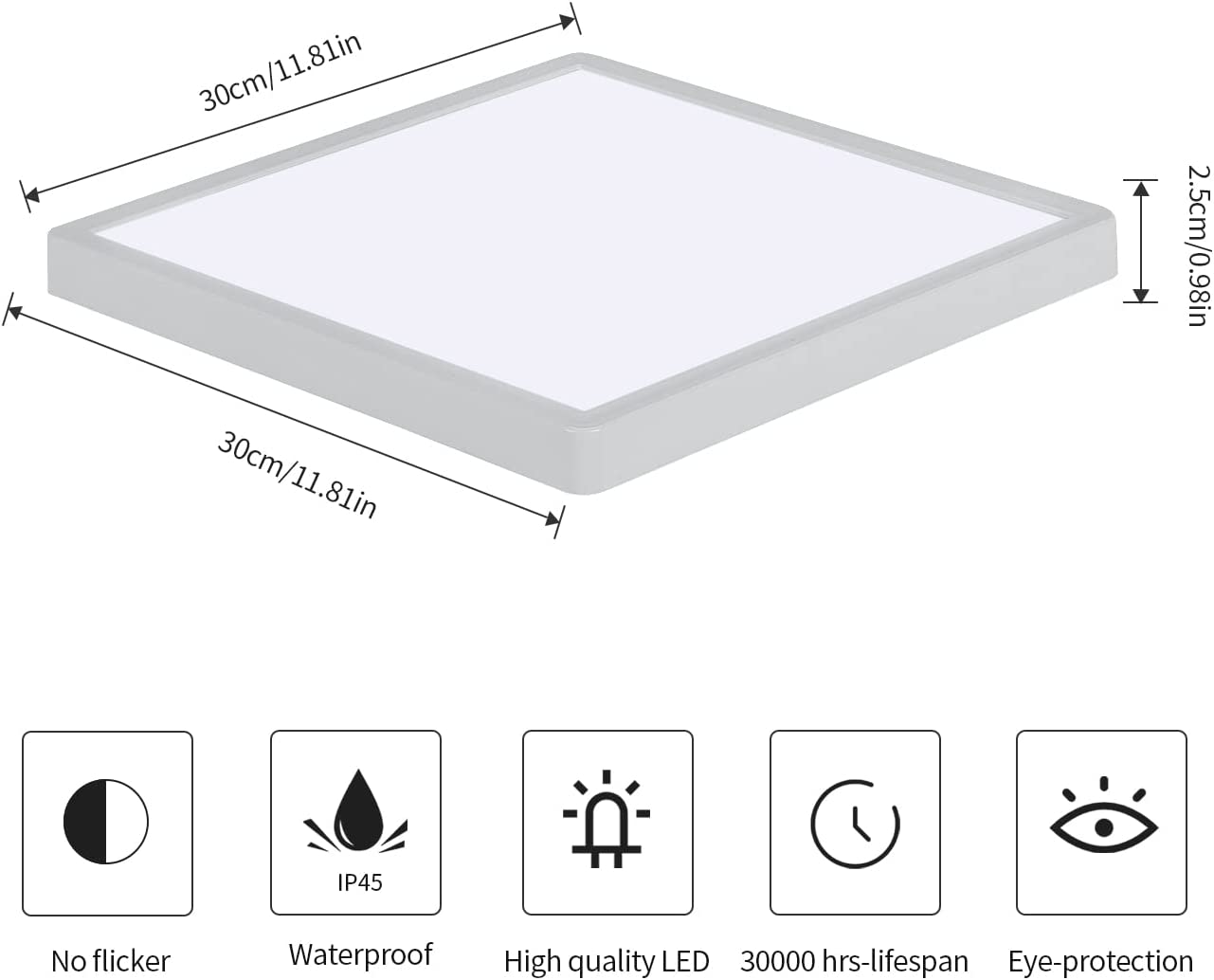 GLAMARIS Plafonnier LED 27cm, 24W Lampe De Plafond, Plafonnier Salle Led 6500k Lumiere Blanche Luminaire Pour Chambre Salle De Cuisine Couloir 92518115