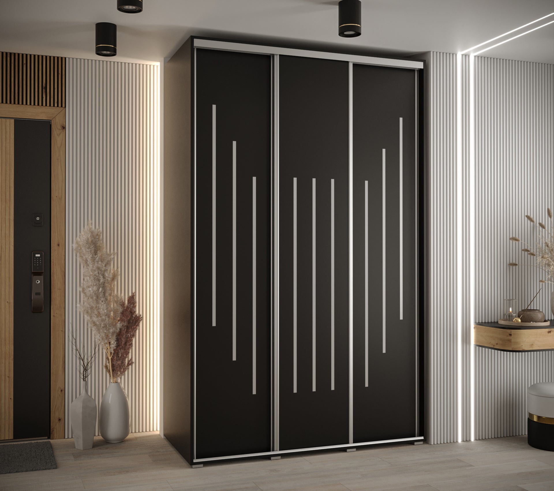 Szafa przesuwna wysoka Davos 8 150 x 60 x 235,2 cm czarny + czarny + u. srebrny - Abiks Meble - 2