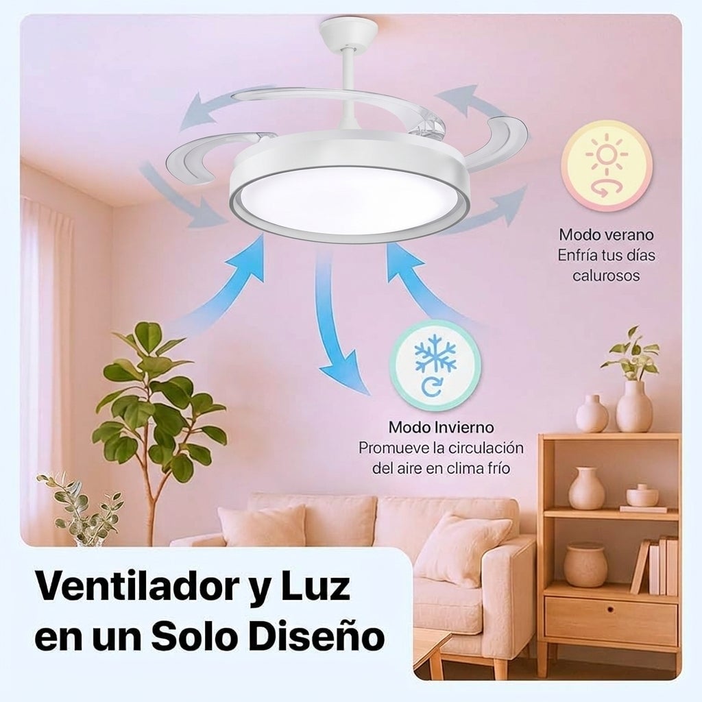Ventilador de Techo con Luz 107cm Motor DC Ultra Silencioso 6 Velocidades 3 Colores 3000-4200-6000K, 6600LM - 3