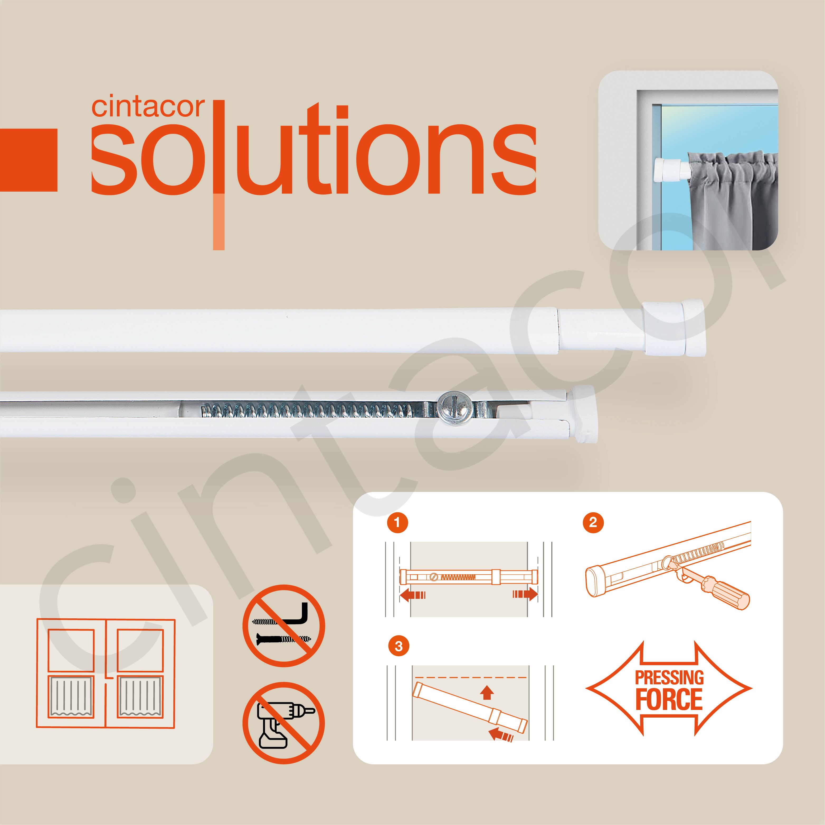 Haste de pressão extensível com mola OVAL FORCE, sem haste de cortina de perfuração, haste de cortina oval | 1 peça | 30 -43cm - 5