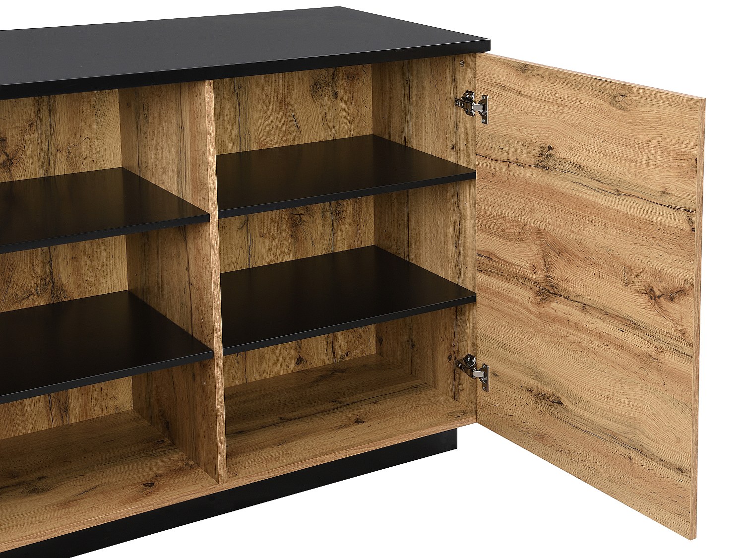 Ilot central de cuisine avec 2 portes et 1 niche en MDF - Naturel et noir - CORELINA - 9
