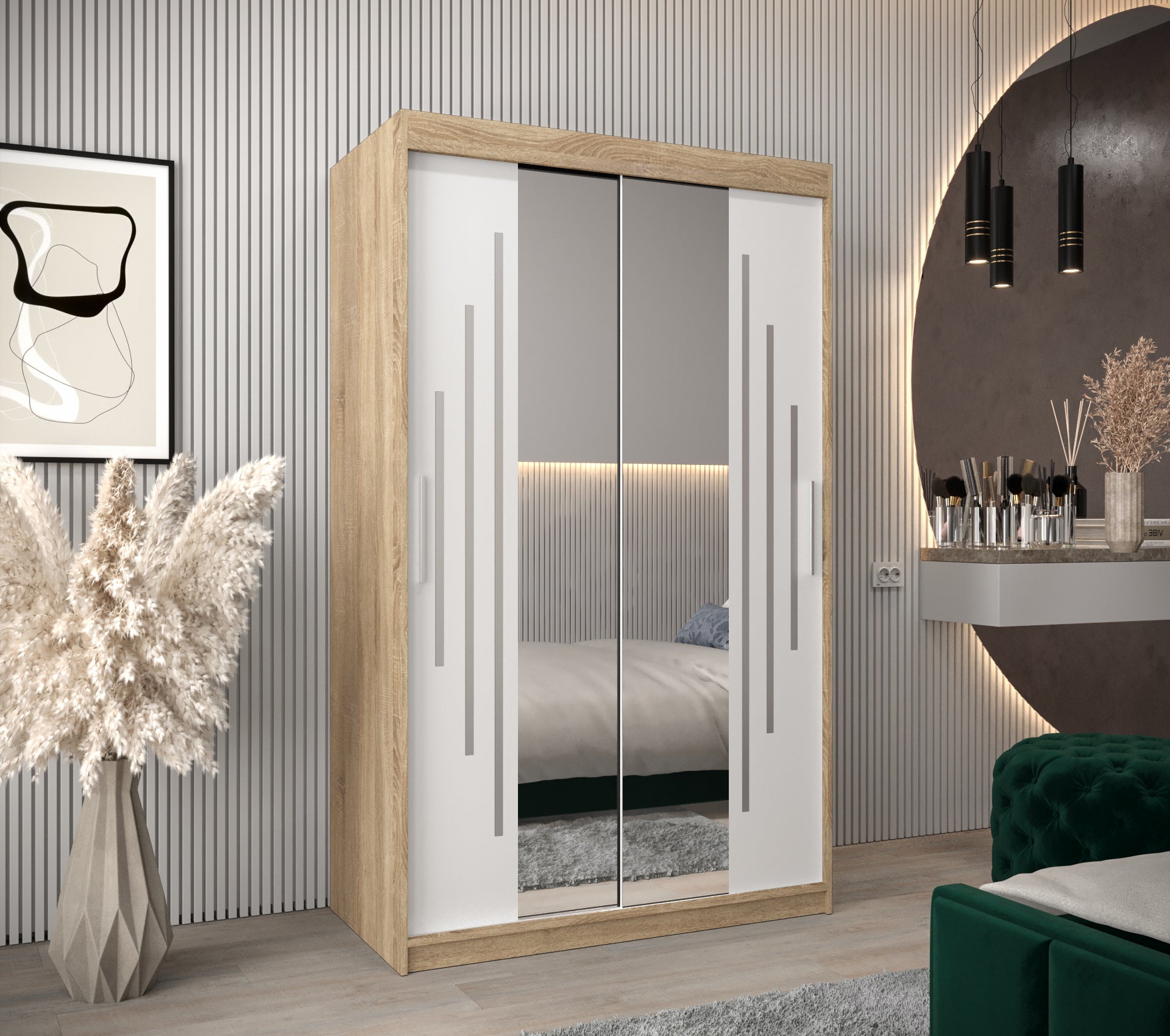 Szafa przesuwna garderoba York 1 120 x 62 x 200 cm Sonoma + Biały - Abiks Meble