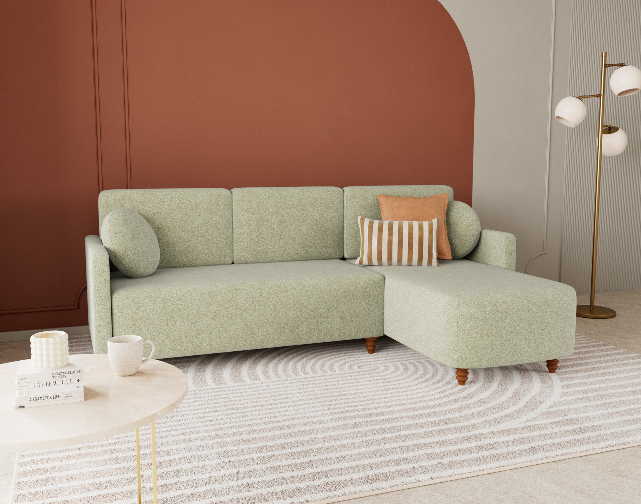 Canapé d'angle réversible convertible 4 places en velours texturé vert ...