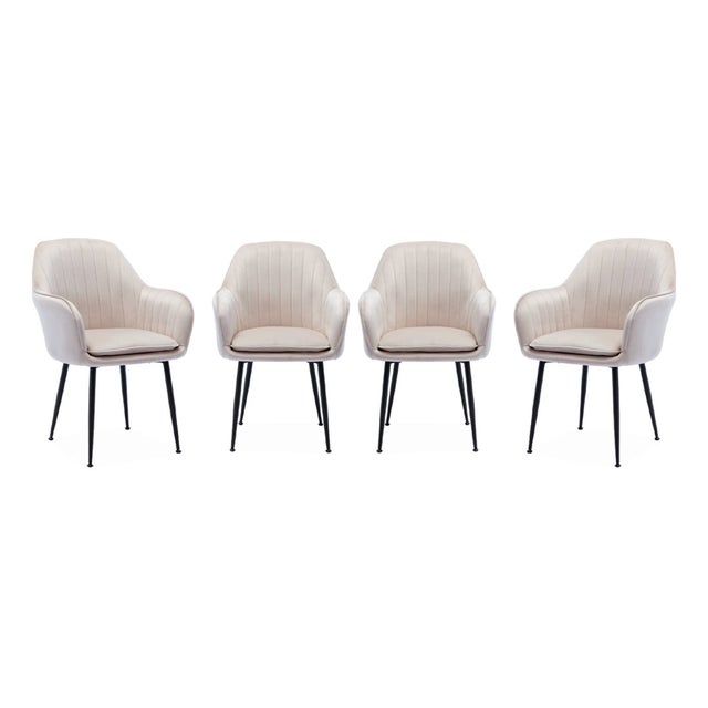 Set di 4 poltrone in velluto con gambe in metallo, Bianco sporco