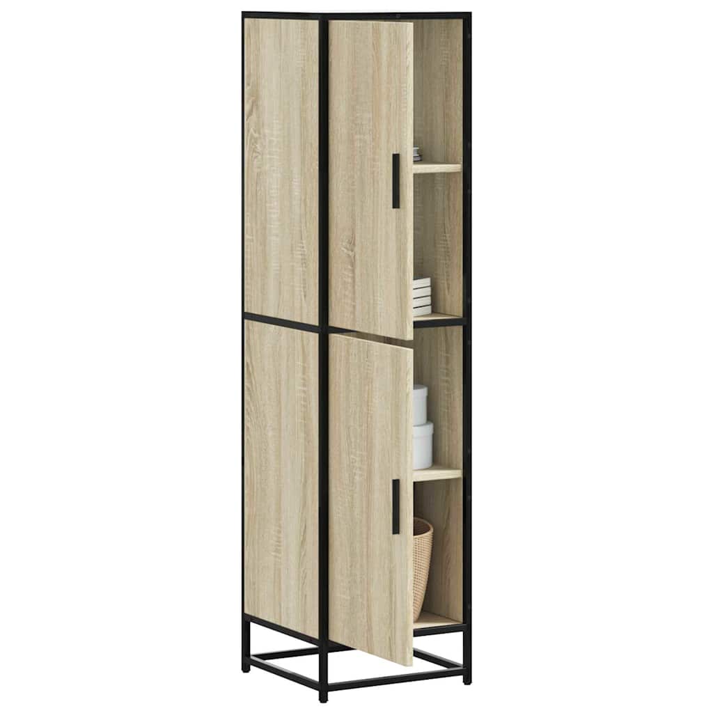 Armoire Haute Chêne Sonoma En Bois D'ingénierie Et Métal, 139 Cm - Rangement Spacieux Pour Salon Ou Salle à Manger
