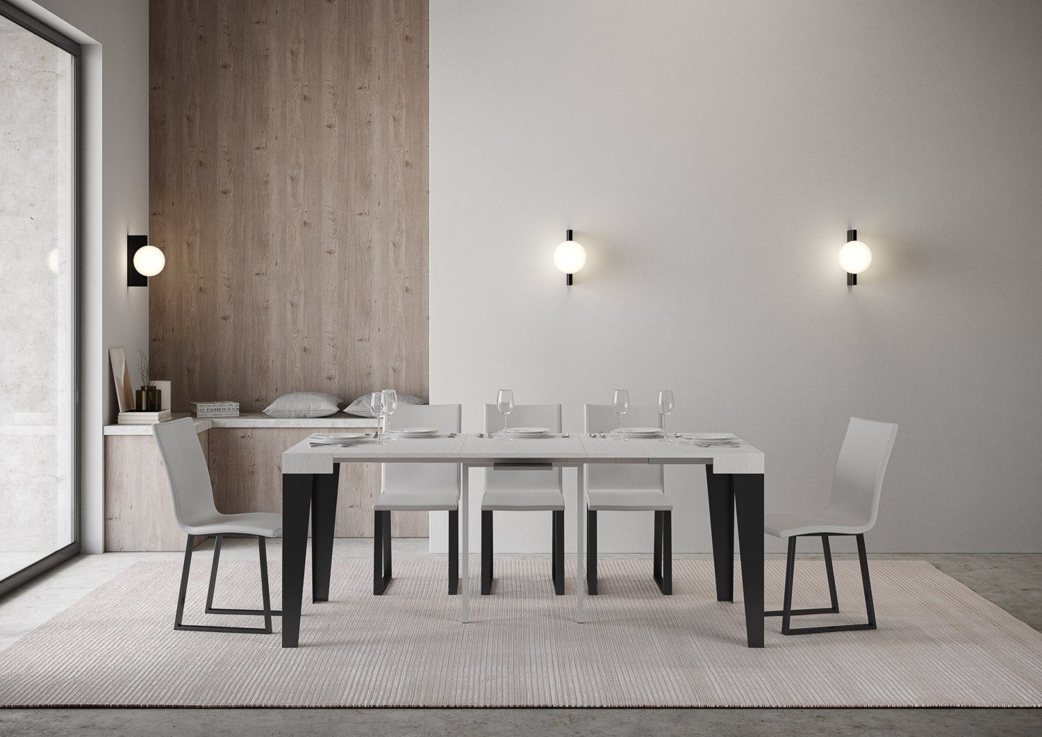 Consolle allungabile 90x40/196 cm Flame Bianco Frassino telaio Antracite - 5