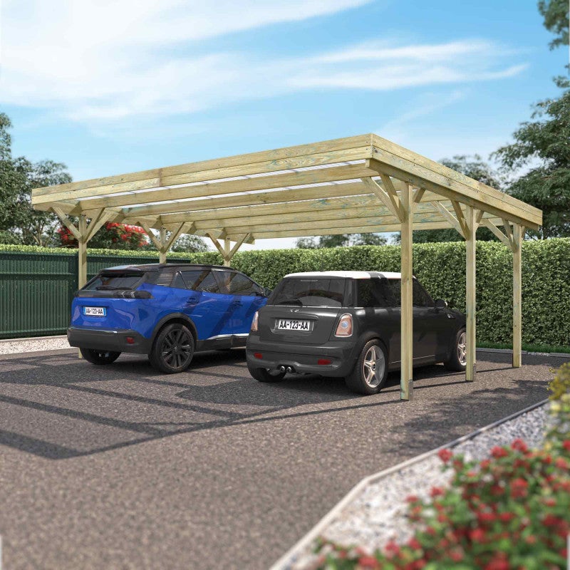 CARPORT BOIS 2 VOITURES 30,9M² 6 POTEAUX 9X9 - 2