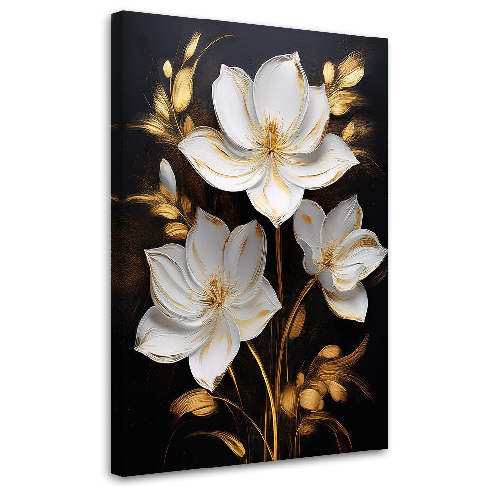 Obraz na płótnie, Kwiaty Magnolii Złoty Minimalizm 70x100