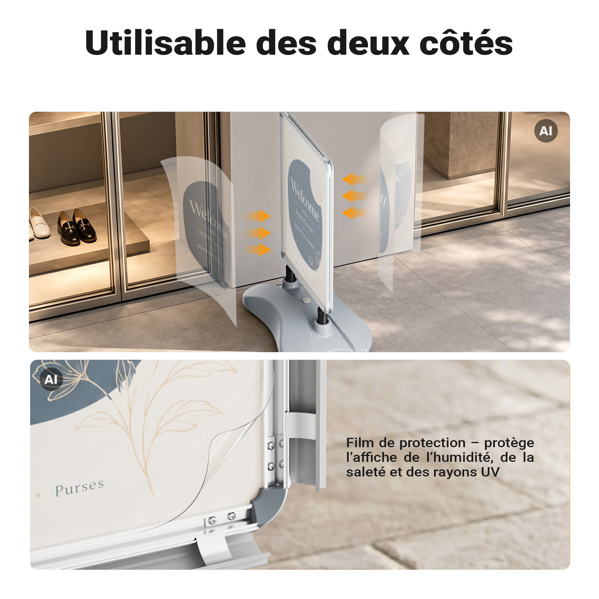 Chevalet stop-trottoir double face avec réservoir d’eau et cadre aluminium – 76,5 x 47,5 x 113 cm – pour Affiches A1 – Panneau porte… Wiltec - 6