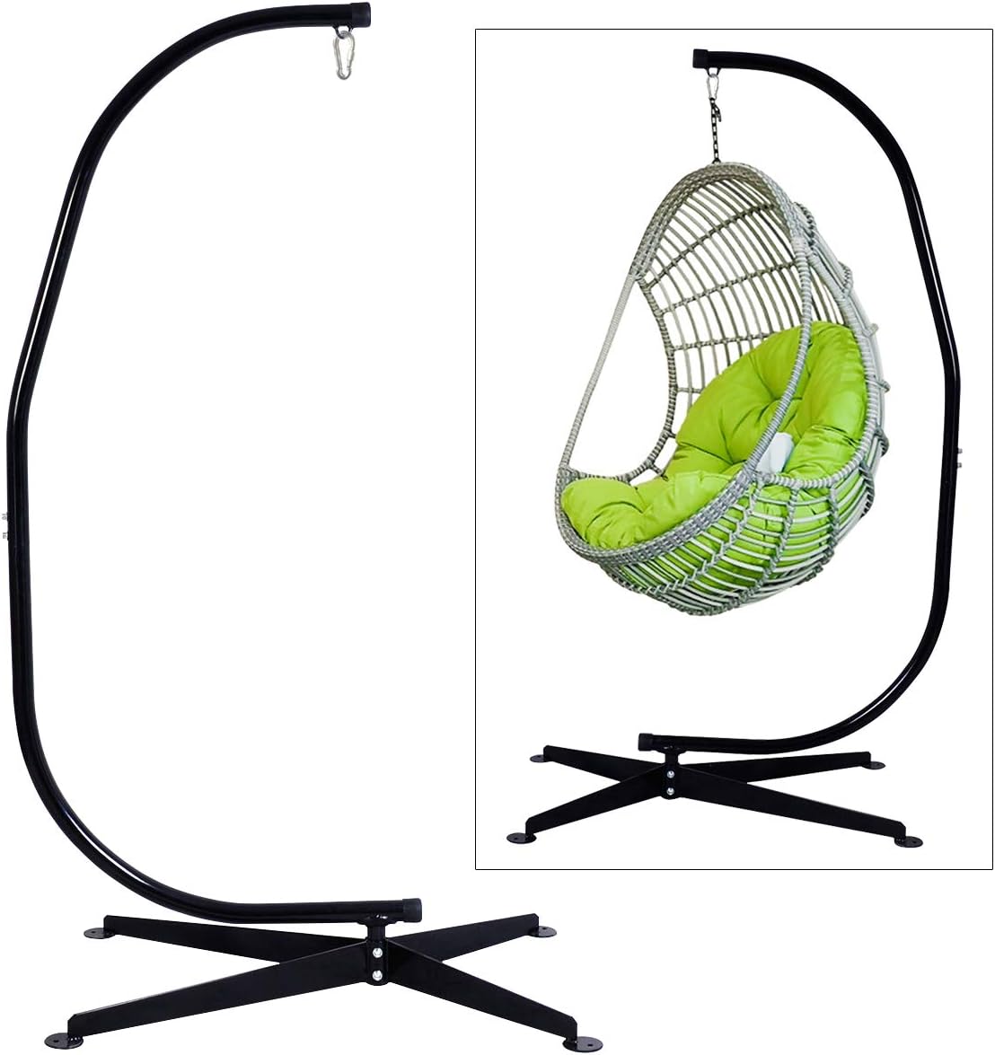 Wytrzymały Stalowy Stojak do Hamaków o Maksymalnym Obciążeniu 150 kg z Haczykiem 111 x 84 x 207 cm w Kształcie Litery C, Kolor Czarny