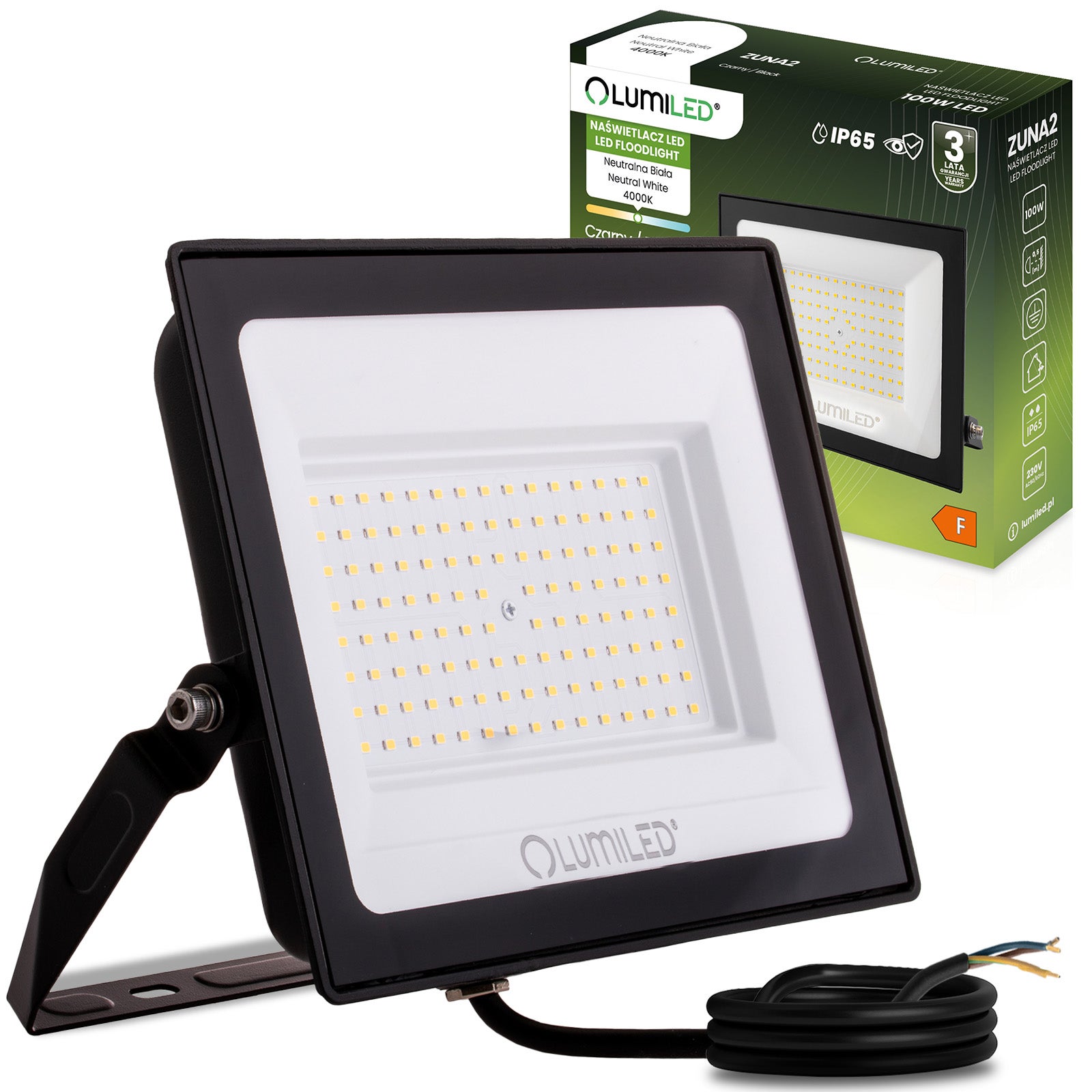 Naświetlacz LED Lumiled 100W 9000lm 4000K Neutralna biel IP65 Czarny 1 szt.